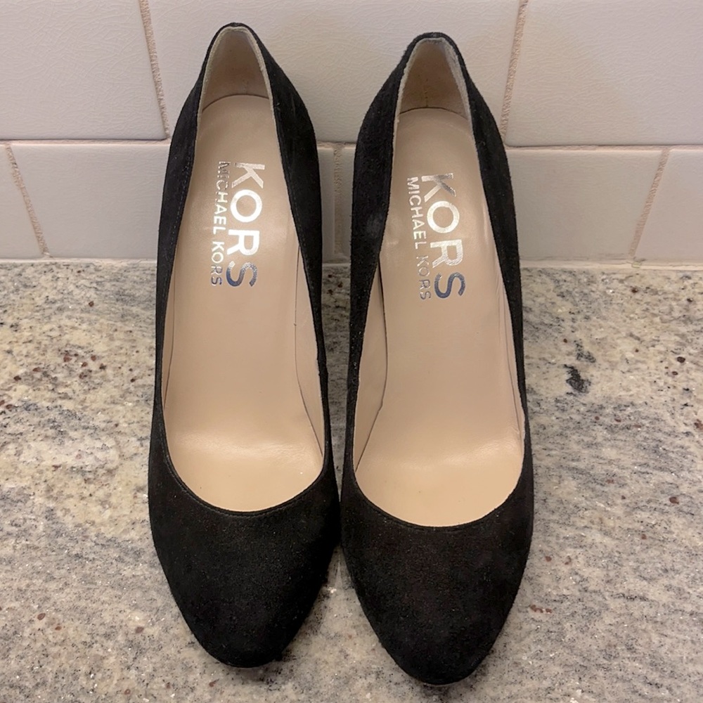 KORS Michael Kors Black Suede Wedge Pumps